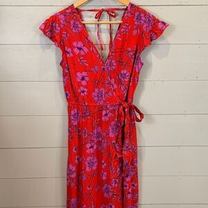Band of the Free red Floral Red Wrap Dress size small long midi/maxi